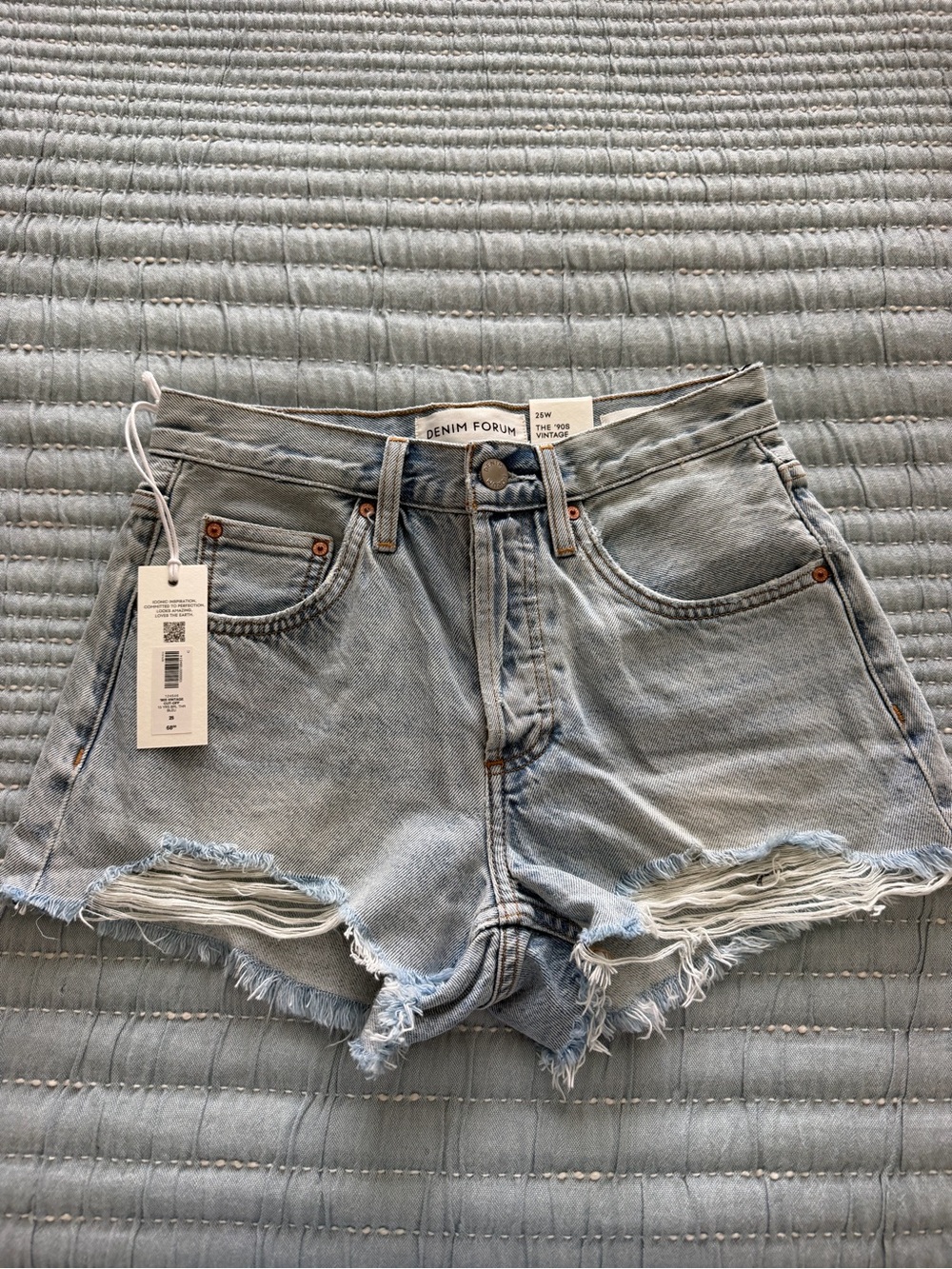 Aritzia Denim Forum 90s vintage Light Blue Distressed High-Rise Jean Shorts